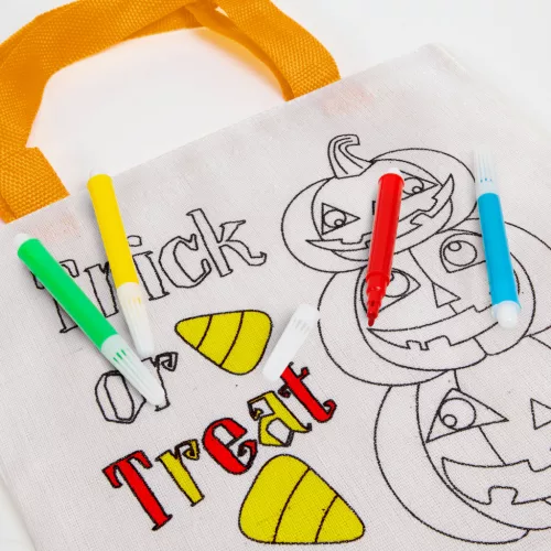 Halloween-i színezhető ajándéktáska - Halloweeni tök - 4 filccel