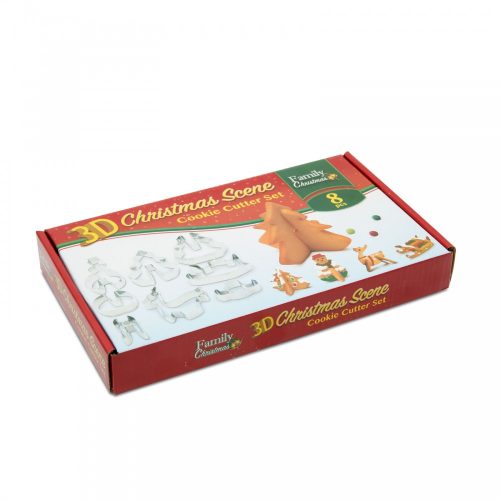 8 darabos 3D karácsonyi kiszúró készlet - Fenyőfa, hóember, szánkó és szarvas