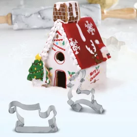   9 darabos 3D karácsonyi kiszúró készlet - Mézeskalács ház, szánkó és szarvas