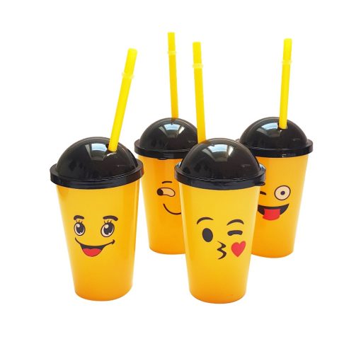 4 darabos műanyag szívószálas pohár, shake pohár - Emoji