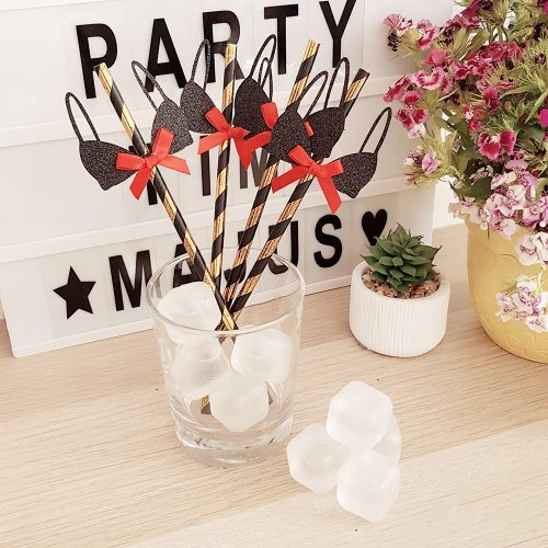 Melltartó mintás papír szívószál – 4 darabos