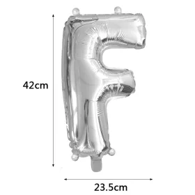 Ezüst színű, betű alakú fólia lufi, léggömb – F