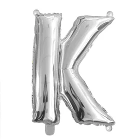 Ezüst színű, betű alakú fólia lufi, léggömb – K