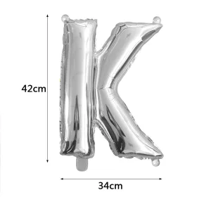Ezüst színű, betű alakú fólia lufi, léggömb – K