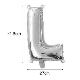 Ezüst színű, betű alakú fólia lufi, léggömb – L