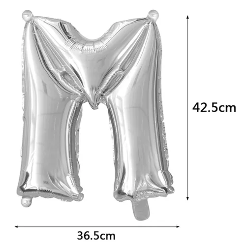 Ezüst színű, betű alakú fólia lufi, léggömb – M