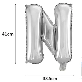 Ezüst színű, betű alakú fólia lufi, léggömb – N