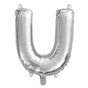 Ezüst színű, betű alakú fólia lufi, léggömb – U