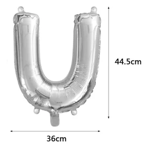 Ezüst színű, betű alakú fólia lufi, léggömb – U
