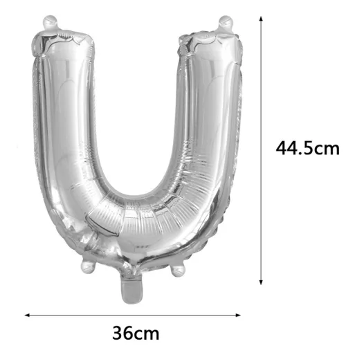 Ezüst színű, betű alakú fólia lufi, léggömb – U