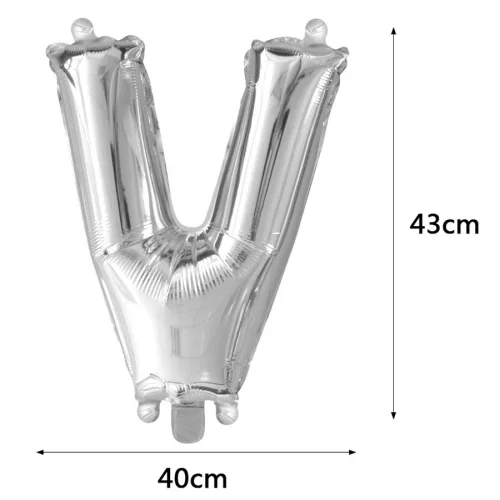 Ezüst színű, betű alakú fólia lufi, léggömb – V