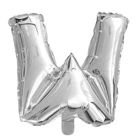 Ezüst színű, betű alakú fólia lufi, léggömb – W