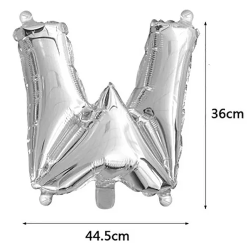 Ezüst színű, betű alakú fólia lufi, léggömb – W