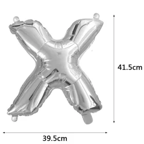 Ezüst színű, betű alakú fólia lufi, léggömb – X
