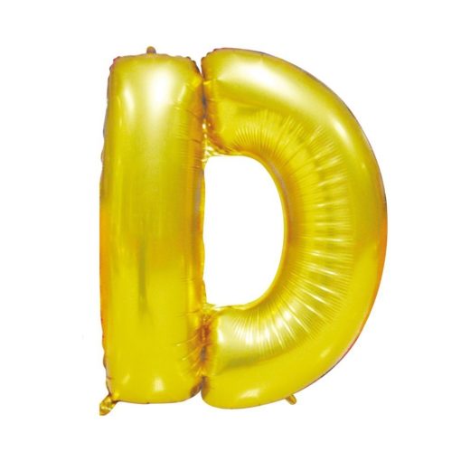 Arany színű, betű alakú fólia lufi, léggömb – D