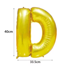 Arany színű, betű alakú fólia lufi, léggömb – D
