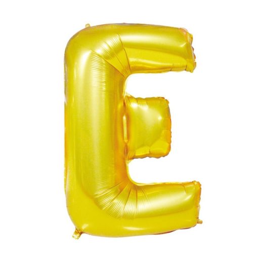 Arany színű, betű alakú fólia lufi, léggömb – E