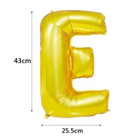 Arany színű, betű alakú fólia lufi, léggömb – E