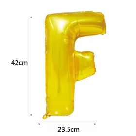 Arany színű, betű alakú fólia lufi, léggömb – F