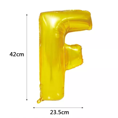 Arany színű, betű alakú fólia lufi, léggömb – F