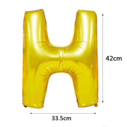 Arany színű, betű alakú fólia lufi, léggömb – H
