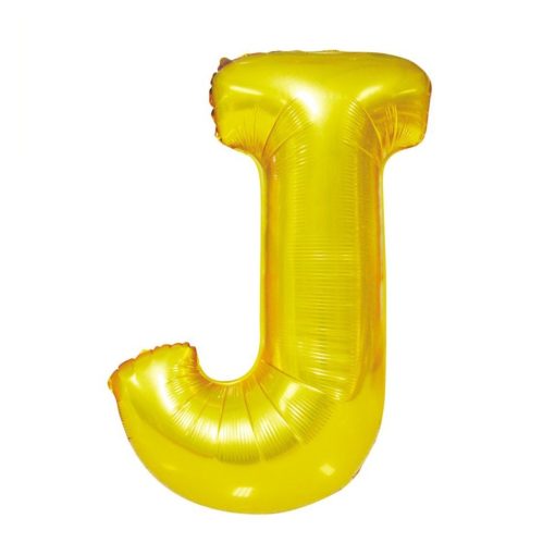 Arany színű, betű alakú fólia lufi, léggömb – J