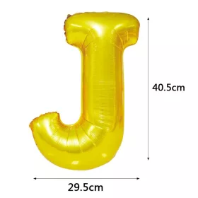 Arany színű, betű alakú fólia lufi, léggömb – J