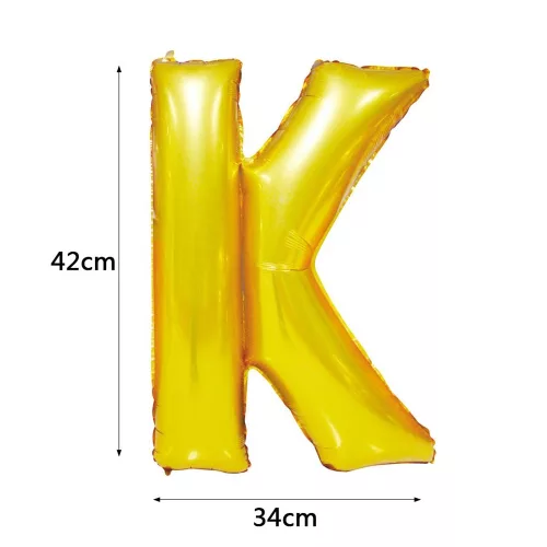 Arany színű, betű alakú fólia lufi, léggömb – K