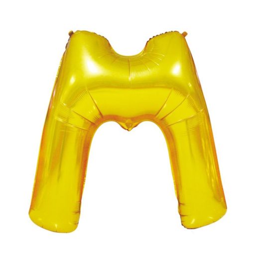 Arany színű, betű alakú fólia lufi, léggömb – M