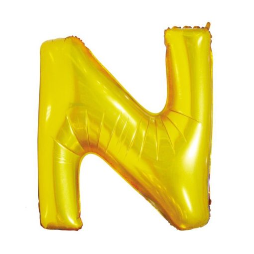 Arany színű, betű alakú fólia lufi, léggömb – N