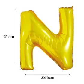 Arany színű, betű alakú fólia lufi, léggömb – N
