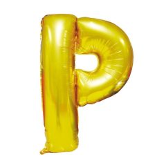 Arany színű, betű alakú fólia lufi, léggömb – P
