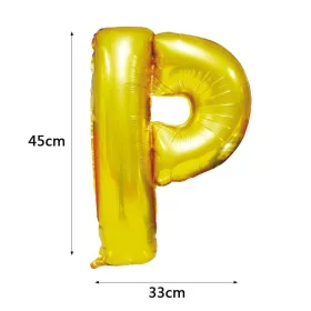 Arany színű, betű alakú fólia lufi, léggömb – P