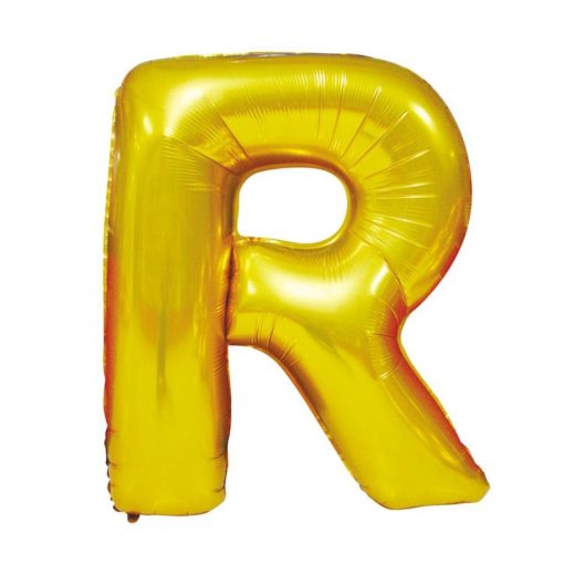 Arany színű, betű alakú fólia lufi, léggömb – R