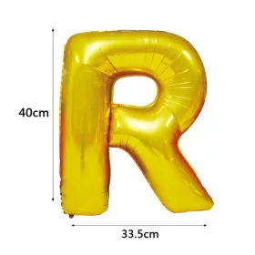 Arany színű, betű alakú fólia lufi, léggömb – R