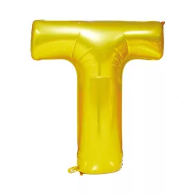 Arany színű, betű alakú fólia lufi, léggömb – T