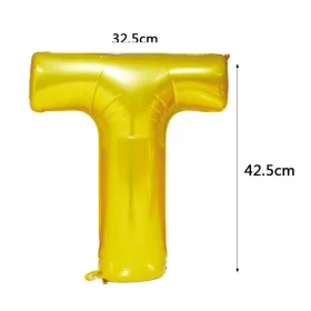 Arany színű, betű alakú fólia lufi, léggömb – T