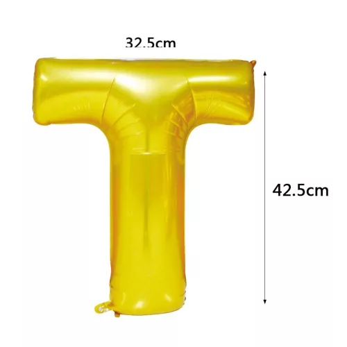 Arany színű, betű alakú fólia lufi, léggömb – T