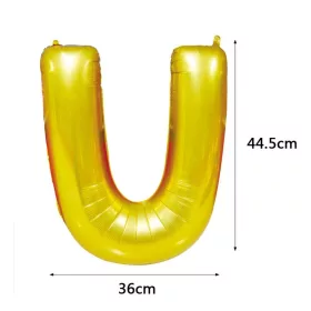 Arany színű, betű alakú fólia lufi, léggömb – U
