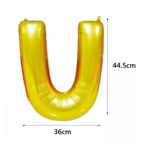 Arany színű, betű alakú fólia lufi, léggömb – U