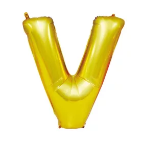 Arany színű, betű alakú fólia lufi, léggömb – V