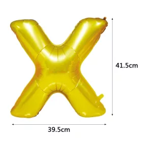 Arany színű, betű alakú fólia lufi, léggömb – X