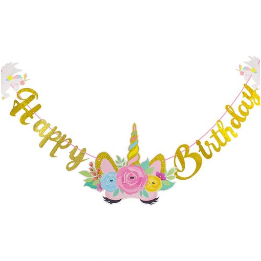 Happy Birthday party füzér, banner – Unikornis