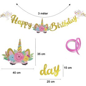 Happy Birthday party füzér, banner – Unikornis