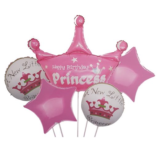 5 darabos fólia lufi babaváró, babköszöntő – Princess – Rózsaszín 