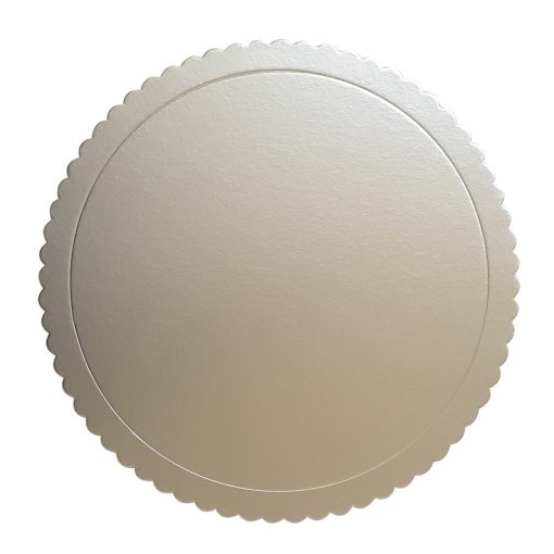 Ezüst színű kör alakú fodros karton tortaalátét – 30 cm
