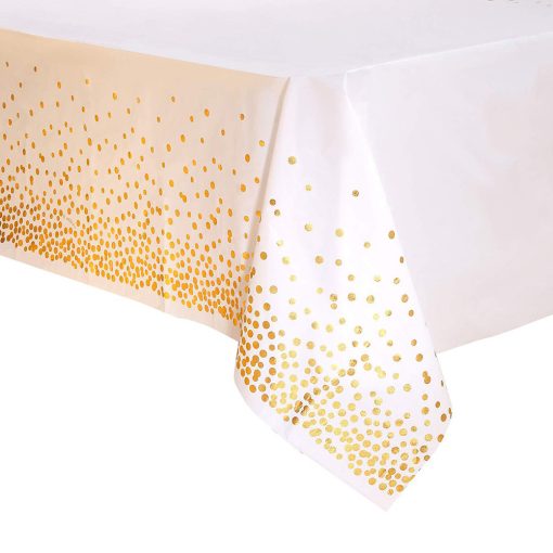 Műanyag asztalterítő – Fehér alapon arany pöttyös