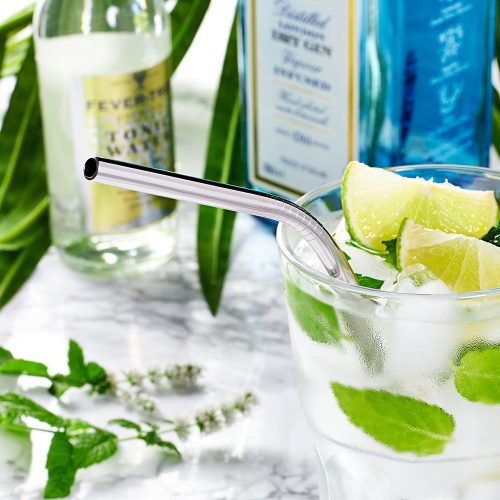 2 darabos acél szívószál tisztítókefével – Egyenes és hajlított