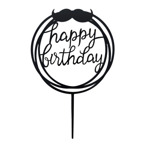 Torta dekoráció, torta beszúró – Happy Birthday – Bajusz