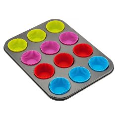   12 részes tapadásmentes bevonatú muffin forma, szilikon formával